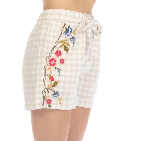 Johnny Was Adele Trapunto Belted Linen shorts plaid gingham print XS - Picture 5 of 7